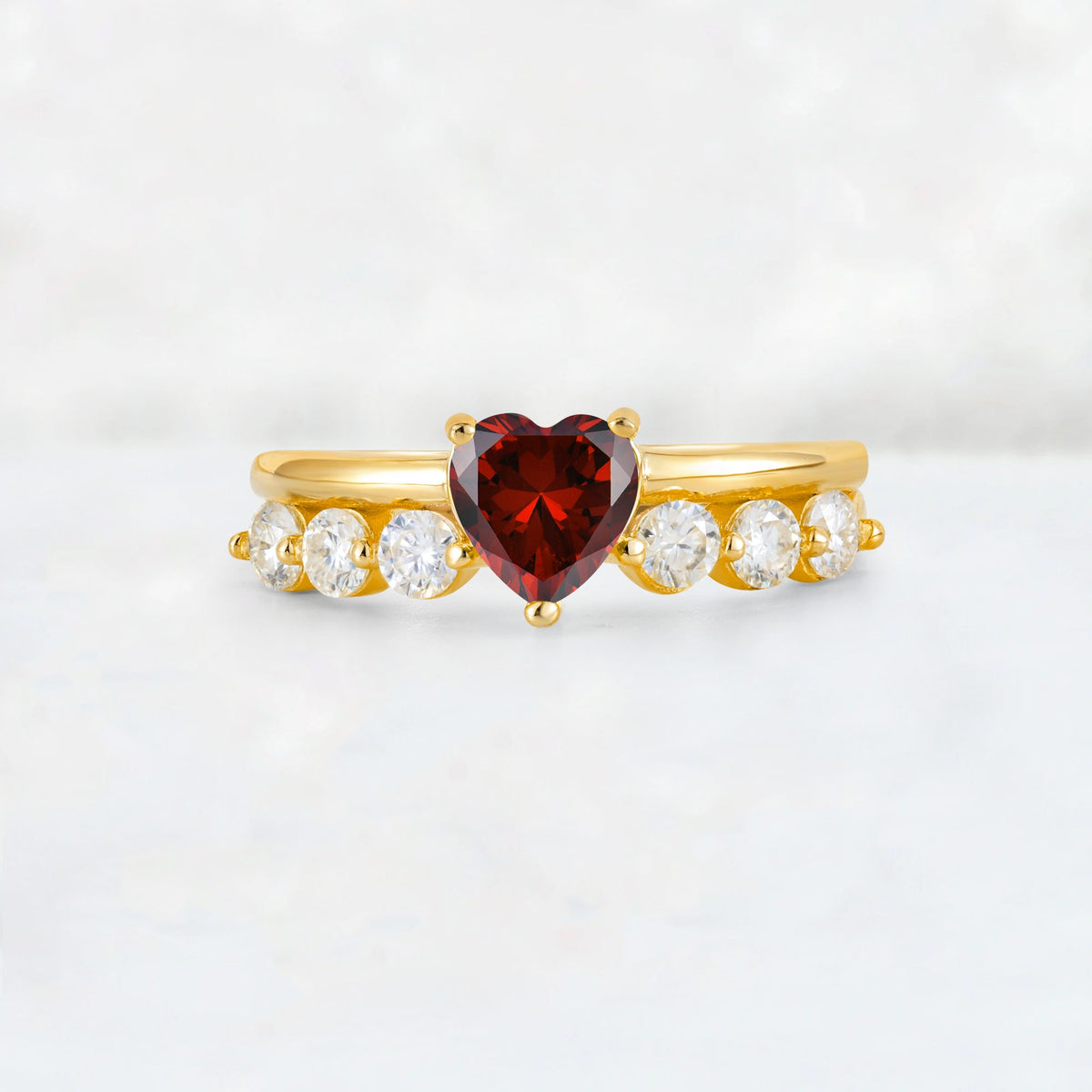 Heart Cut Garnet Graduated Seven-Stone Engagement Ring - Additional view