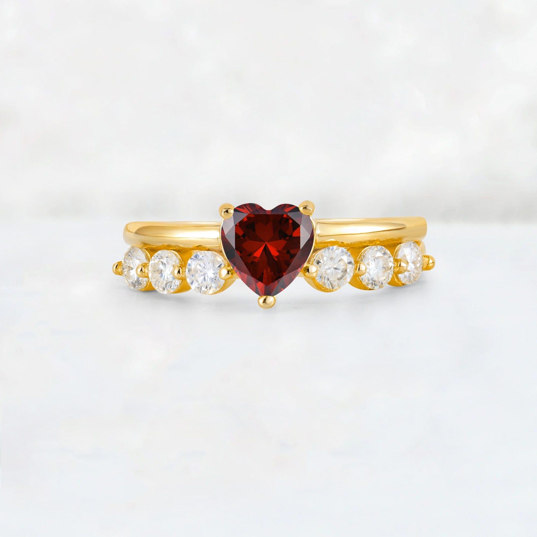 Heart Cut Garnet Graduated Seven-Stone Engagement Ring - Additional view