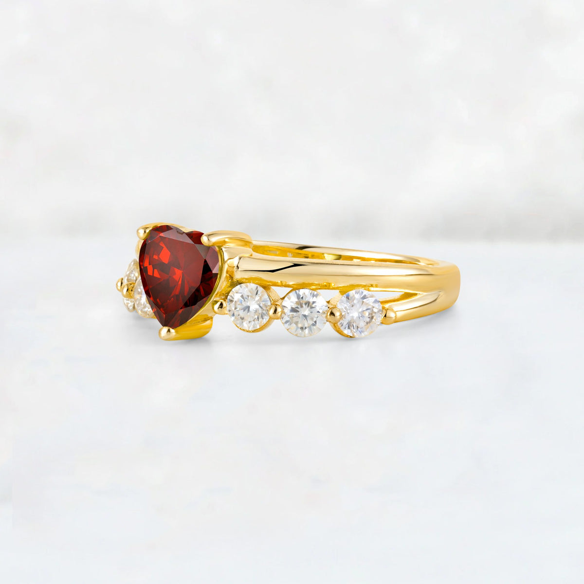 Heart Cut Garnet Graduated Seven-Stone Engagement Ring - Additional view
