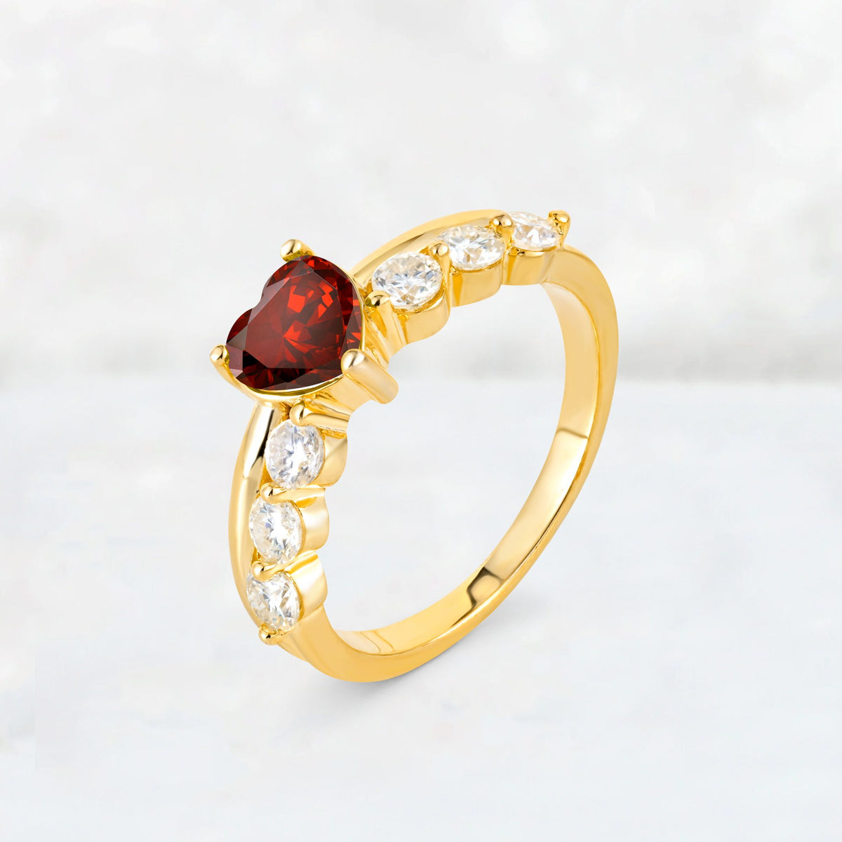 Heart Cut Garnet Graduated Seven-Stone Engagement Ring - Additional view