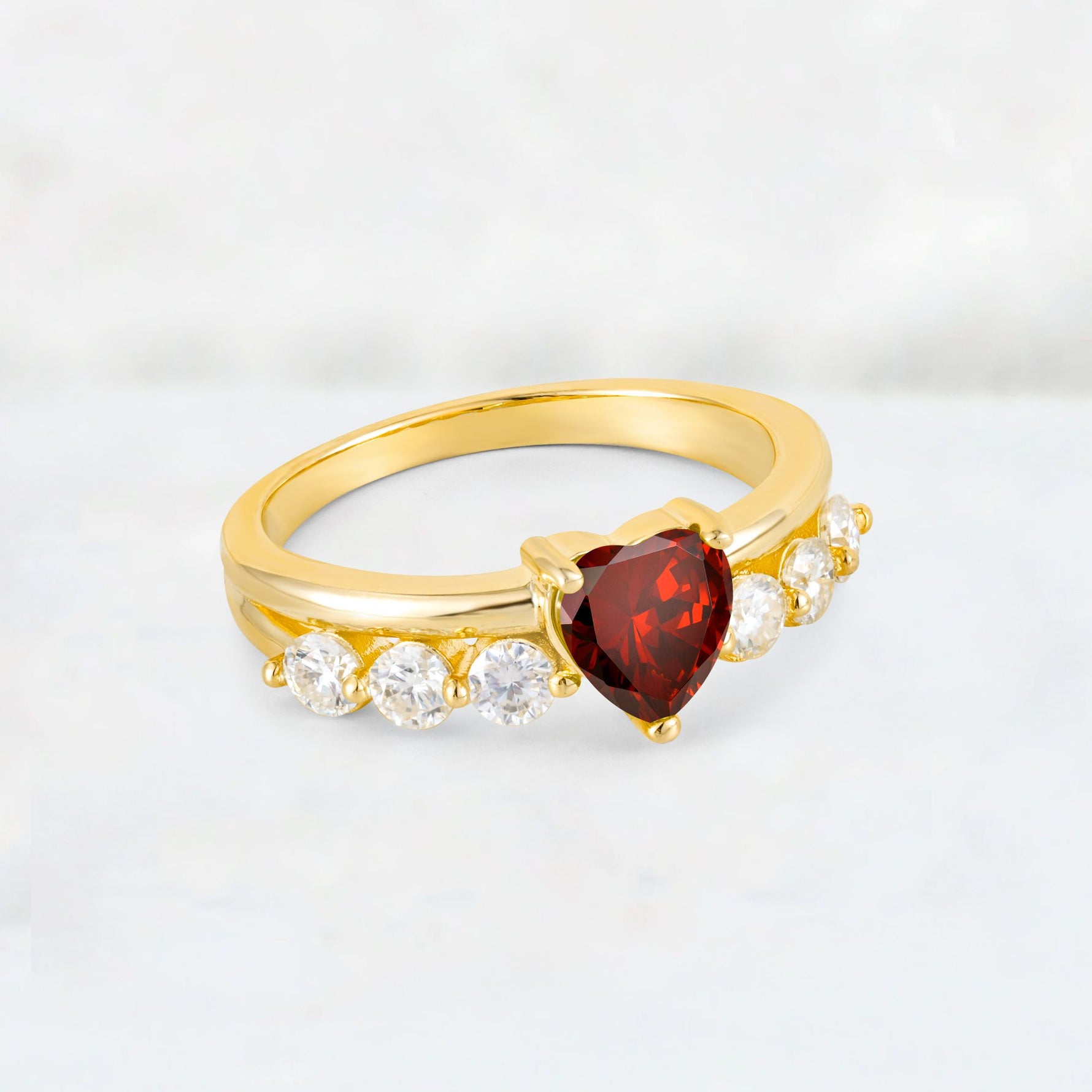 Heart Cut Garnet Graduated Seven-Stone Engagement Ring - Additional view