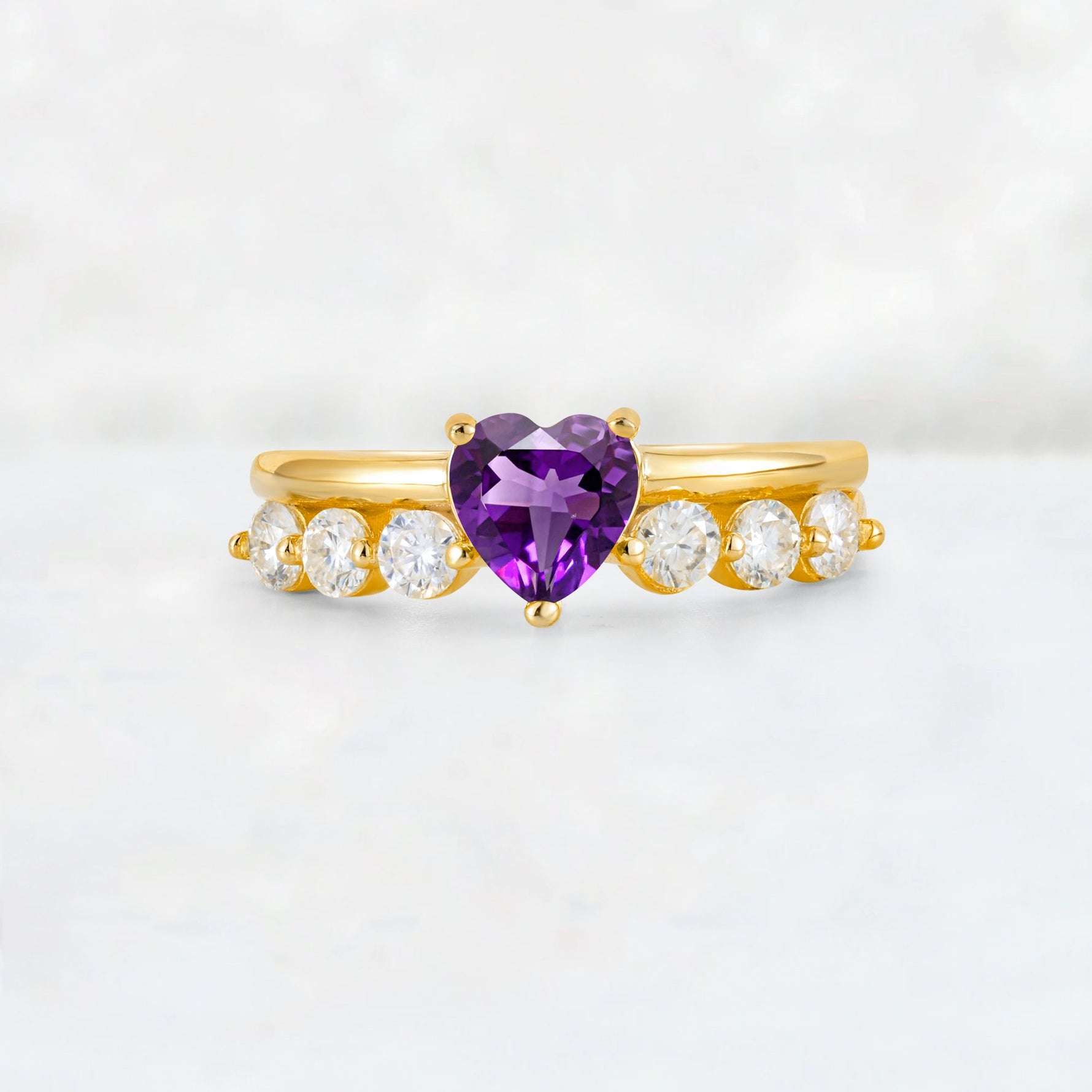 Heart Cut Amethyst Graduated Seven-Stone Engagement Ring - Additional view