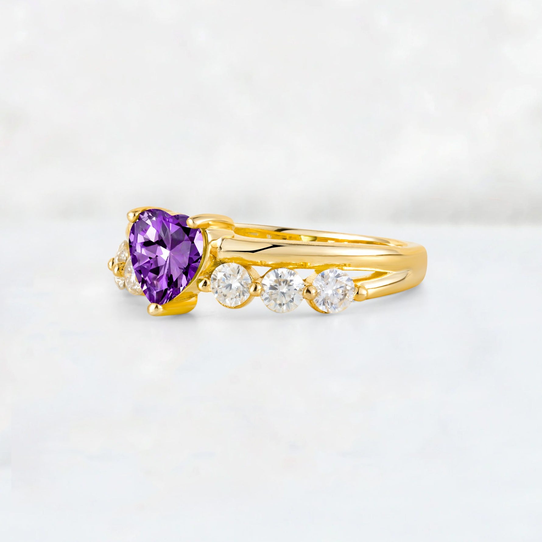 Heart Cut Amethyst Graduated Seven-Stone Engagement Ring - Additional view
