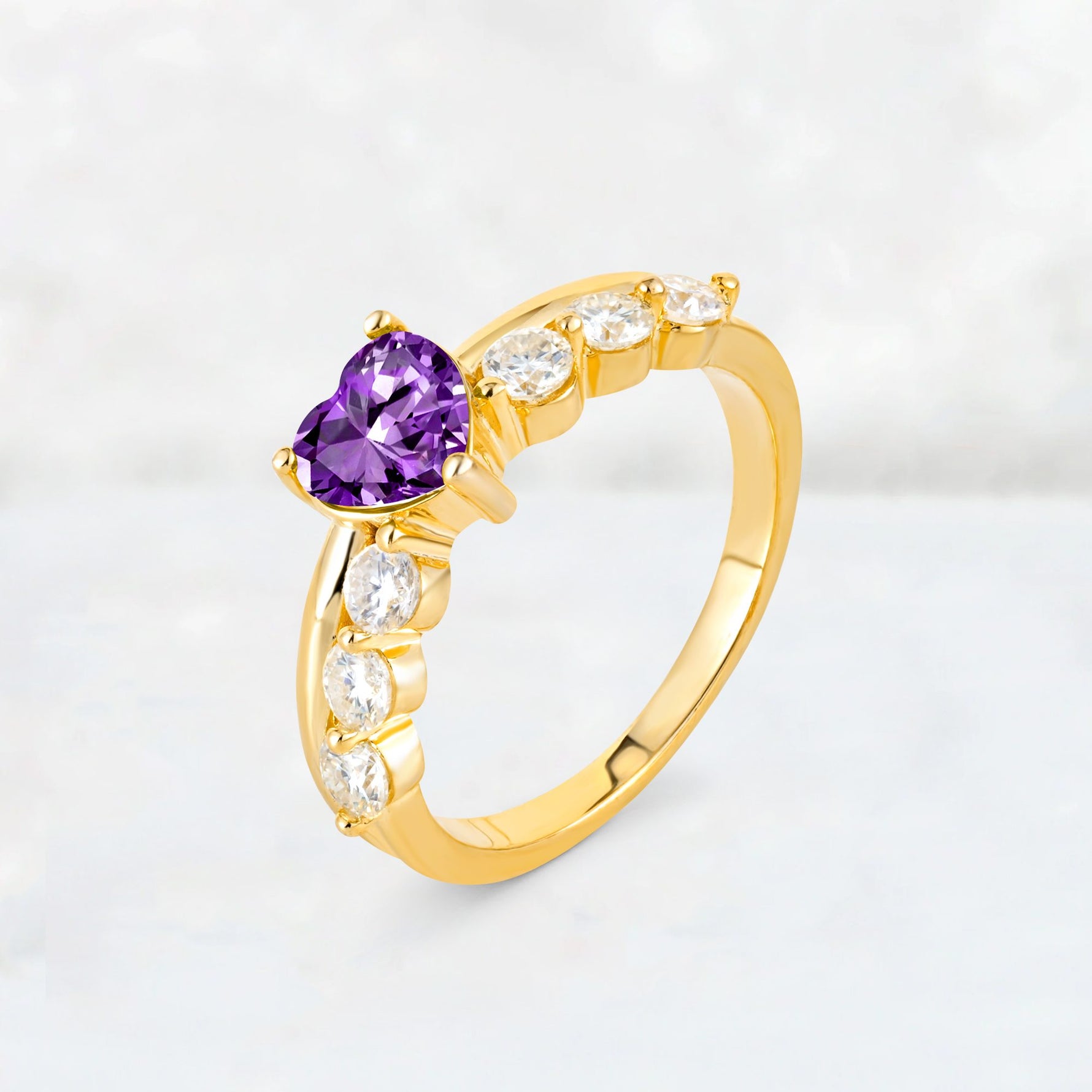Heart Cut Amethyst Graduated Seven-Stone Engagement Ring - Additional view