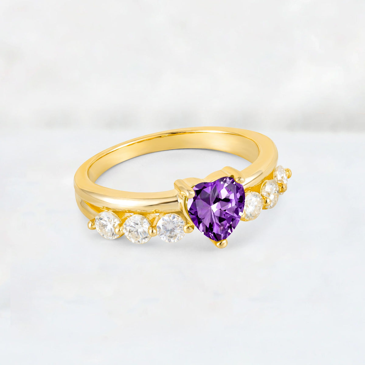 Heart Cut Amethyst Graduated Seven-Stone Engagement Ring - Additional view