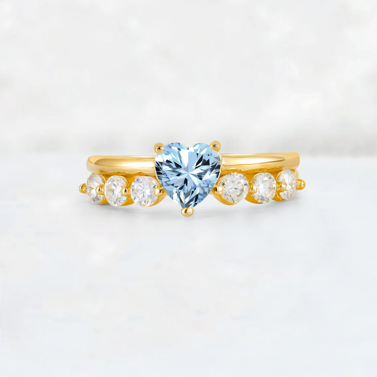 Heart Cut Aquamarine Graduated Seven-Stone Engagement Ring - Additional view