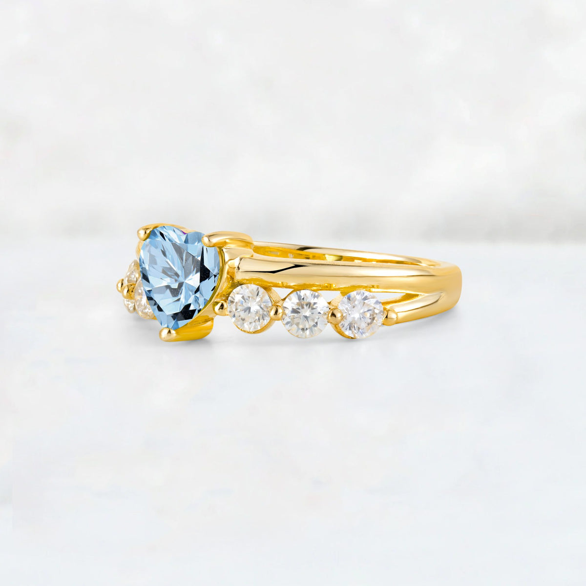 Heart Cut Aquamarine Graduated Seven-Stone Engagement Ring - Additional view