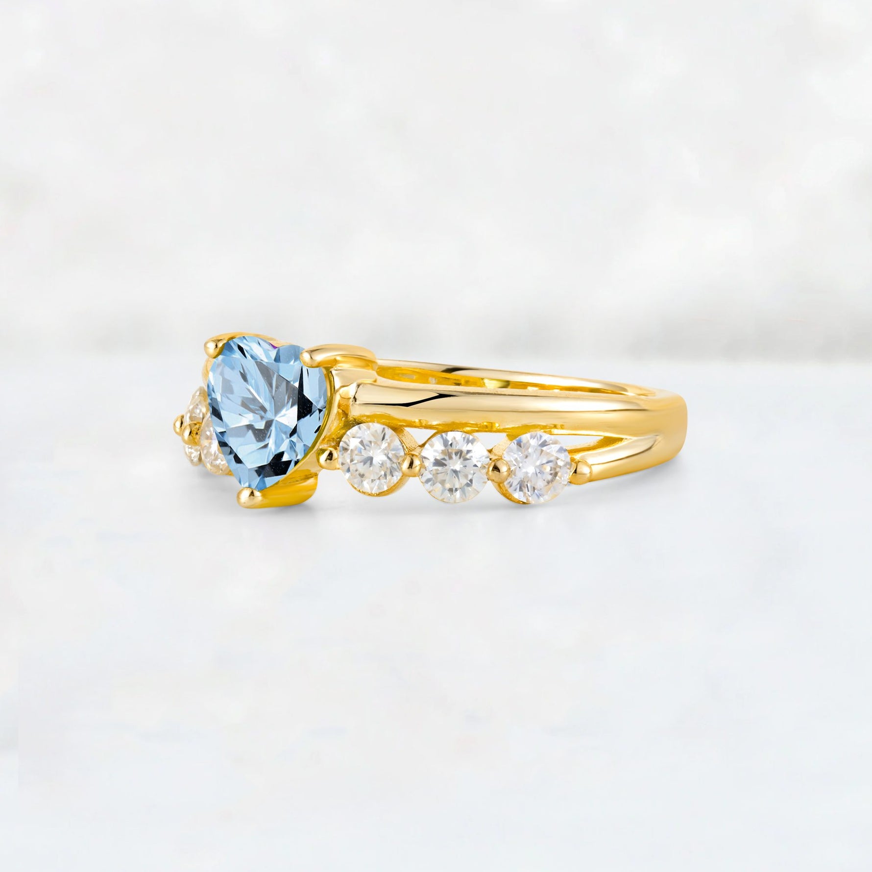 Heart Cut Aquamarine Graduated Seven-Stone Engagement Ring - Additional view
