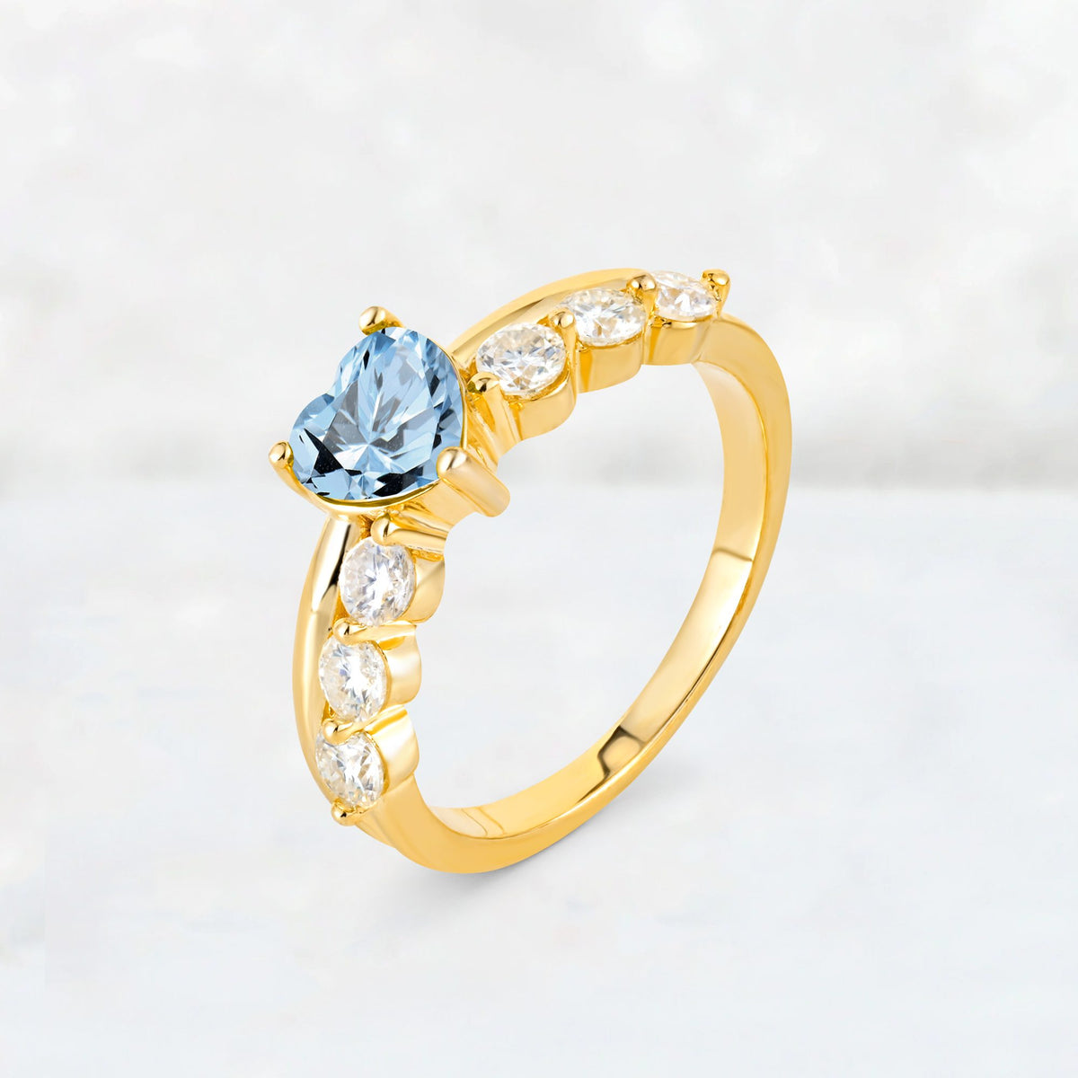 Heart Cut Aquamarine Graduated Seven-Stone Engagement Ring - Additional view