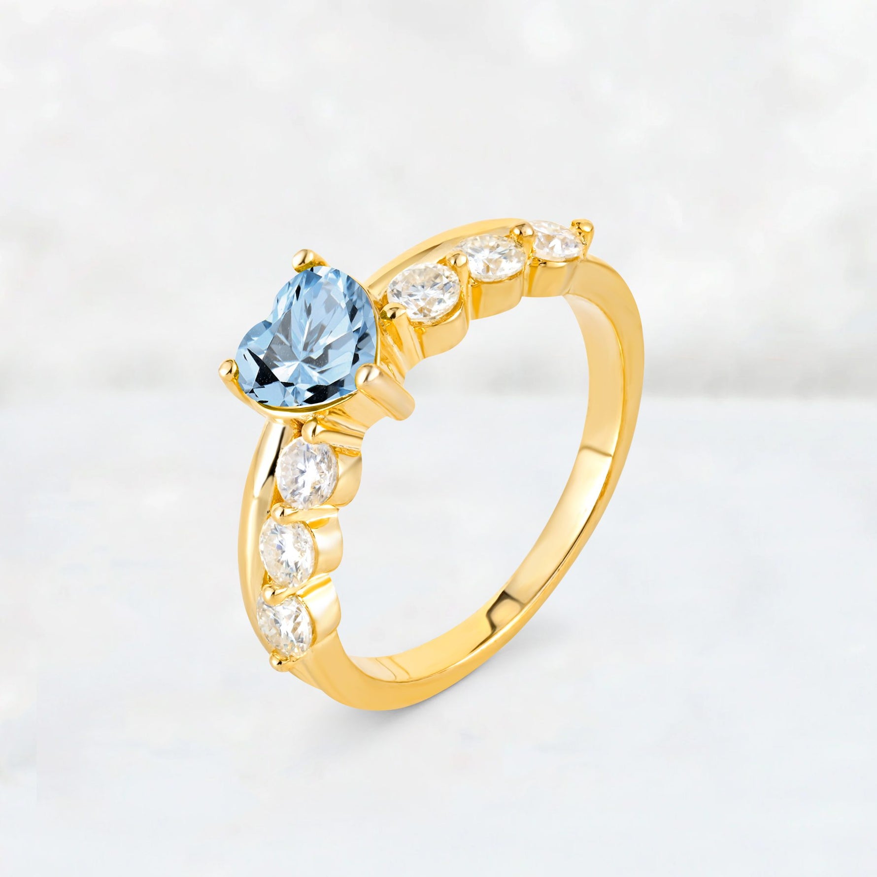Heart Cut Aquamarine Graduated Seven-Stone Engagement Ring - Additional view