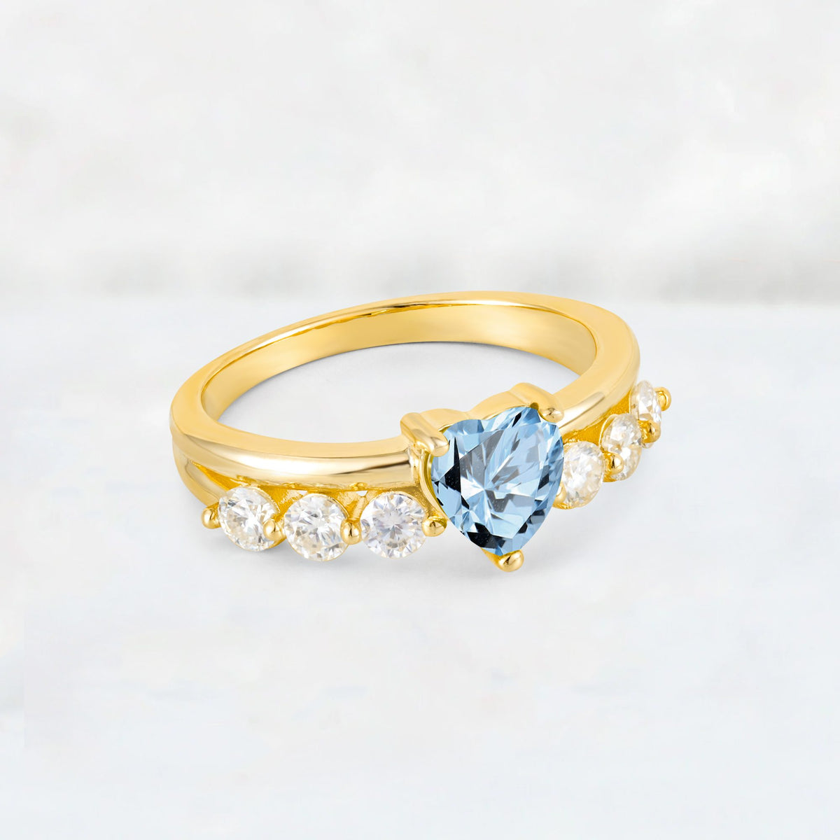 Heart Cut Aquamarine Graduated Seven-Stone Engagement Ring - Additional view