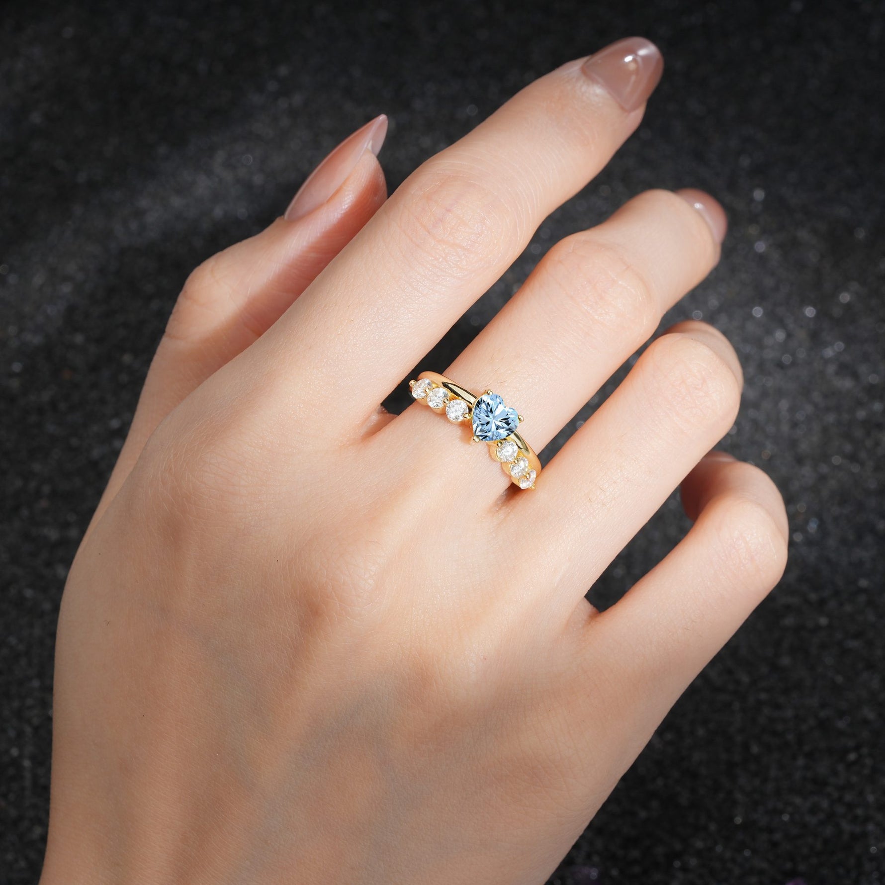 Heart Cut Aquamarine Graduated Seven-Stone Engagement Ring - Additional view