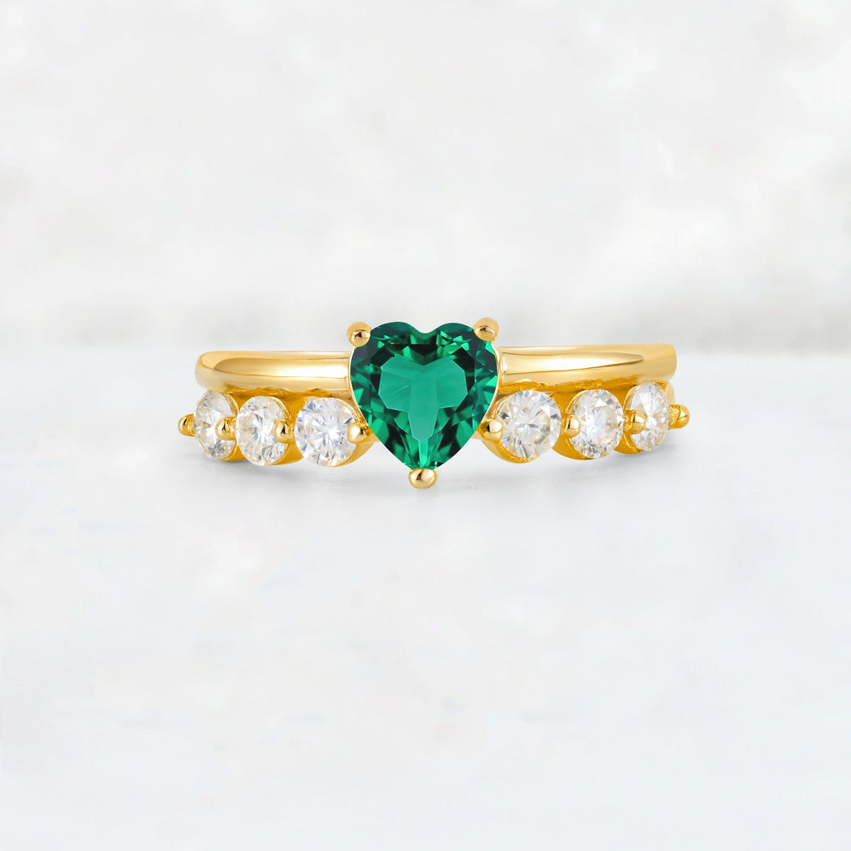 Heart Cut Emerald Graduated Seven-Stone Engagement Ring - Additional view