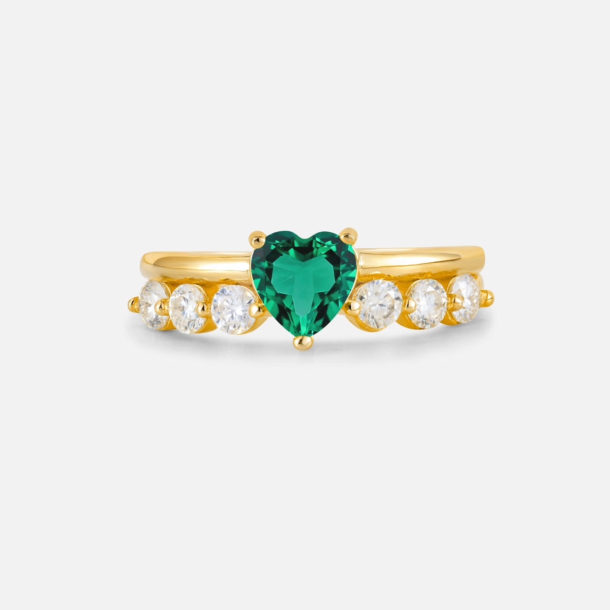 Heart Cut Emerald Graduated Seven-Stone Engagement Ring - Additional view