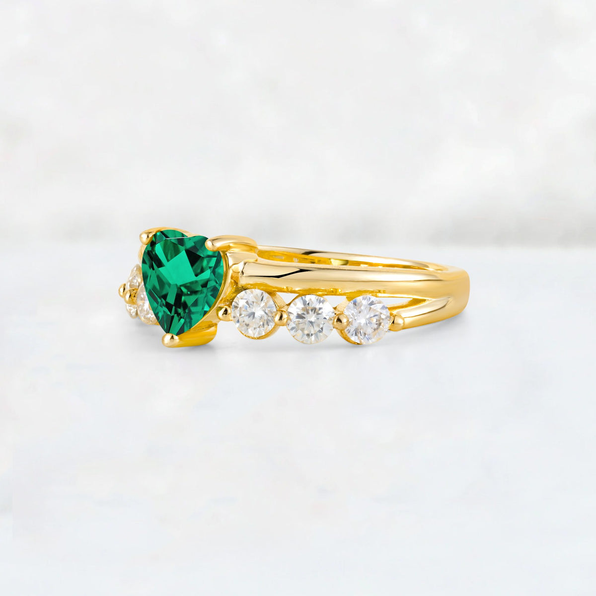 Heart Cut Emerald Graduated Seven-Stone Engagement Ring - Additional view