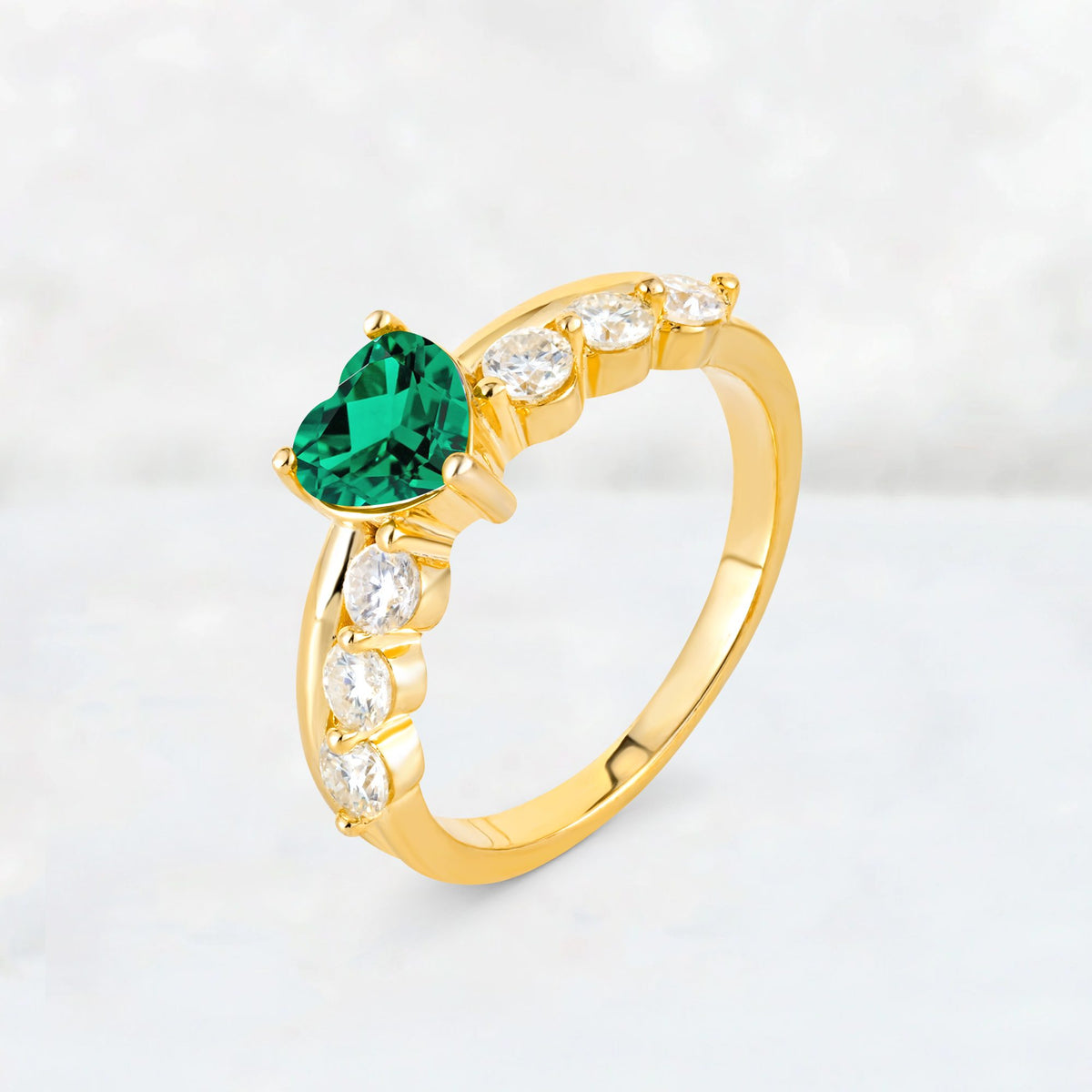 Heart Cut Emerald Graduated Seven-Stone Engagement Ring - Additional view