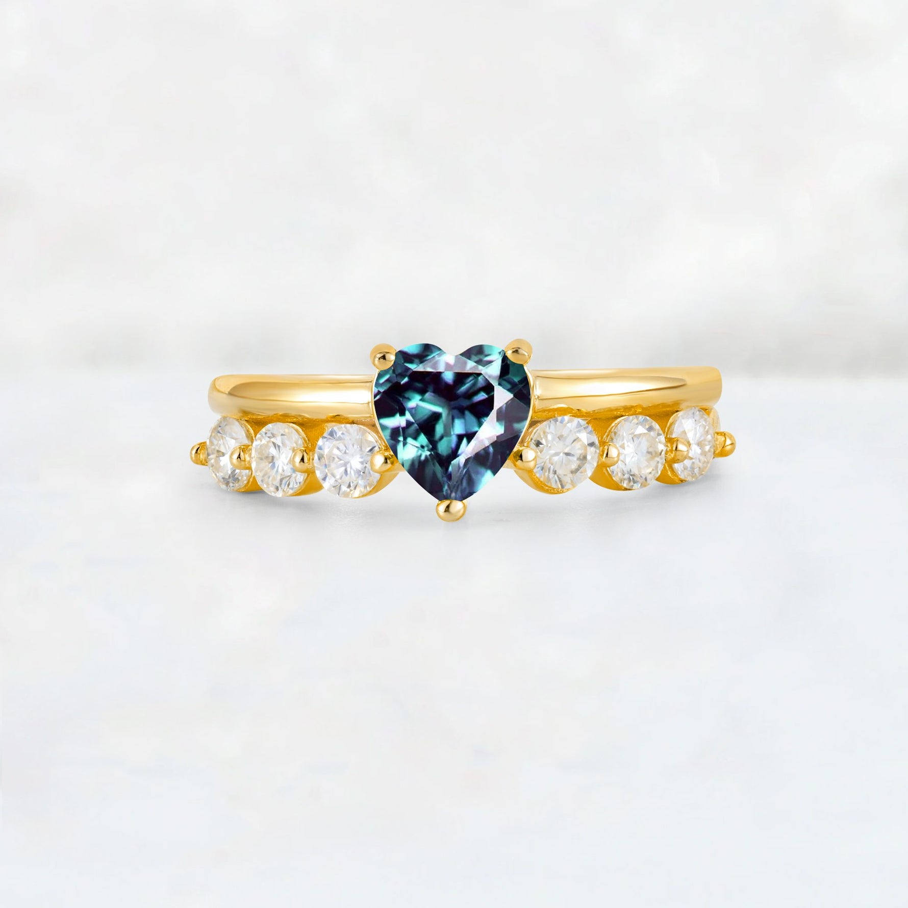 Heart Cut Alexandrite Graduated Seven-Stone Engagement Ring - Additional view