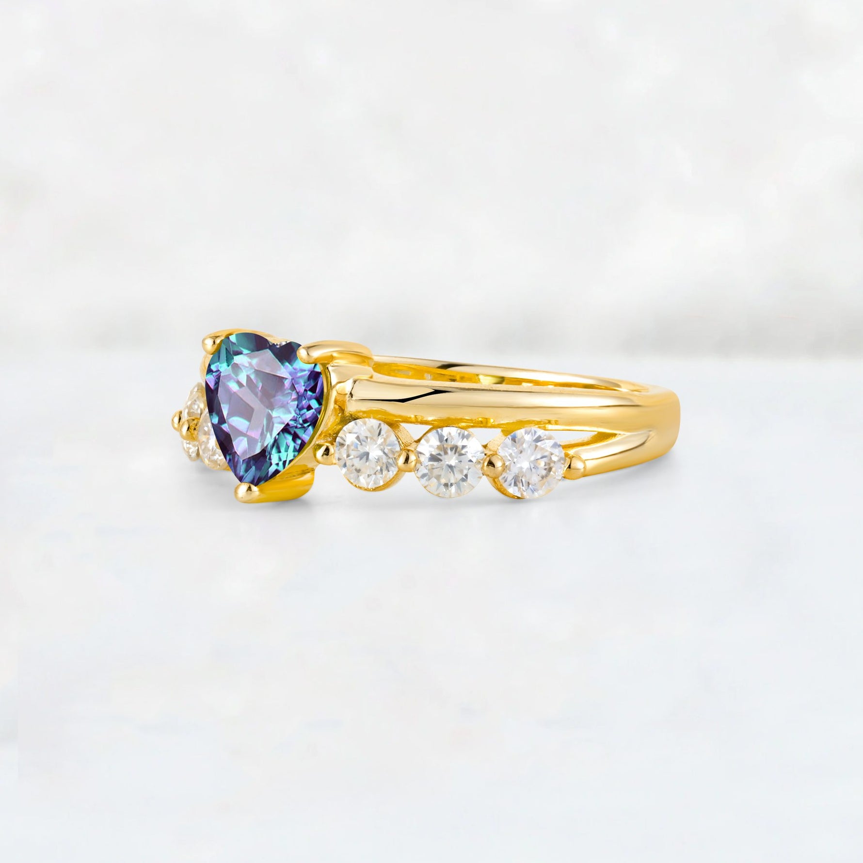 Heart Cut Alexandrite Graduated Seven-Stone Engagement Ring - Additional view