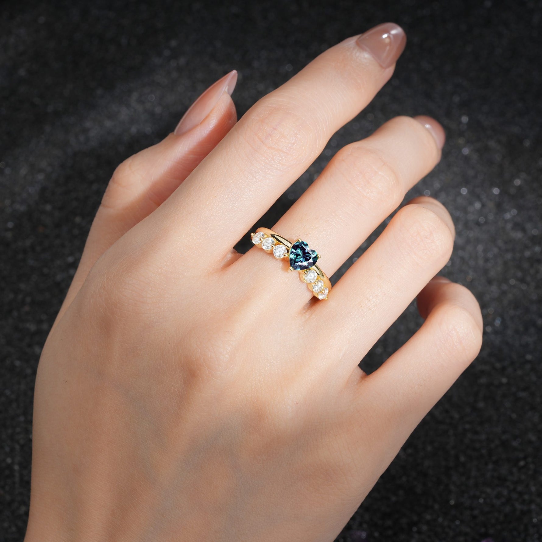 Heart Cut Alexandrite Graduated Seven-Stone Engagement Ring - Additional view