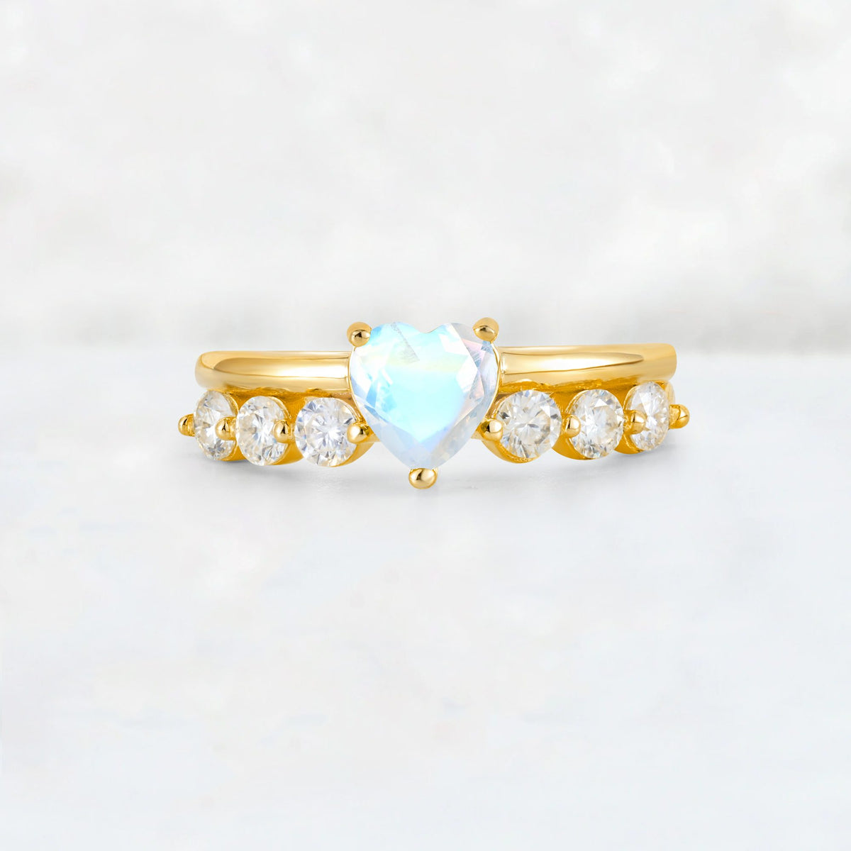 Heart Cut Moonstone Graduated Seven-Stone Engagement Ring - Additional view