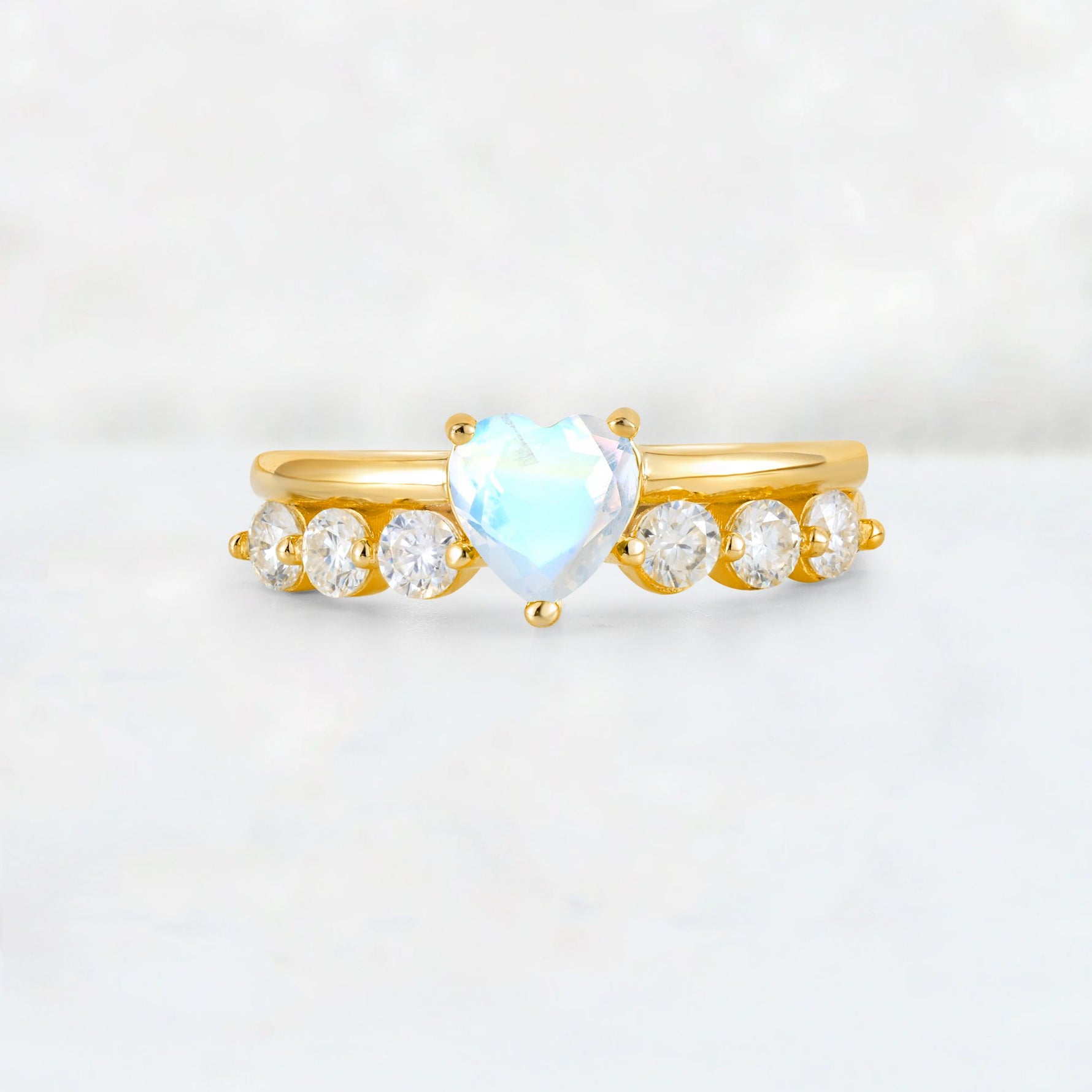 Heart Cut Moonstone Graduated Seven-Stone Engagement Ring - Additional view