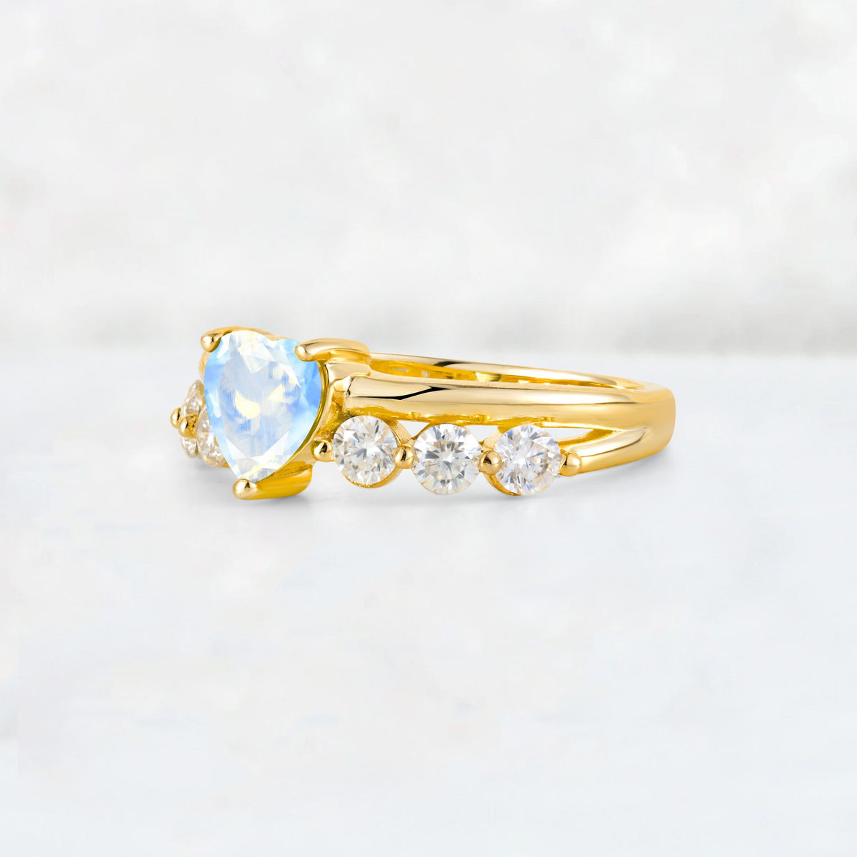 Heart Cut Moonstone Graduated Seven-Stone Engagement Ring - Additional view