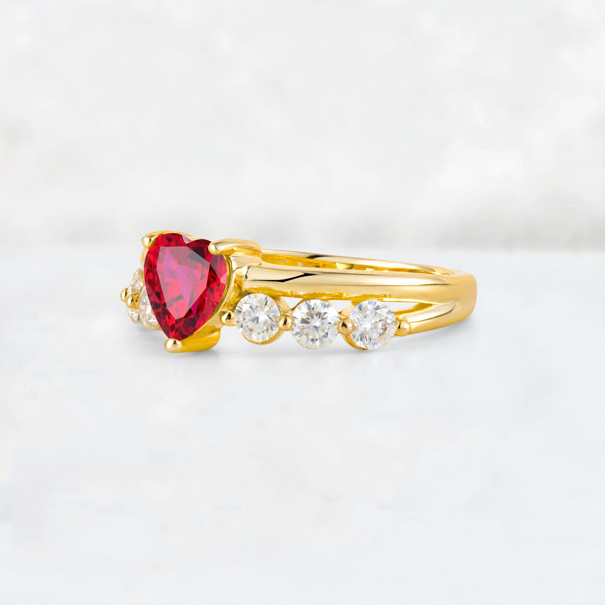 Heart Cut Ruby Graduated Seven-Stone Engagement Ring - Additional view