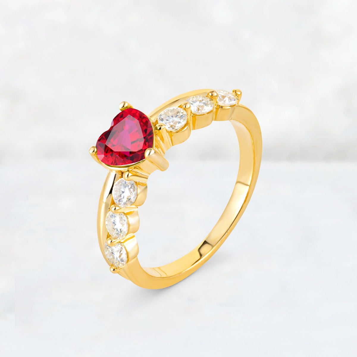 Heart Cut Ruby Graduated Seven-Stone Engagement Ring - Additional view