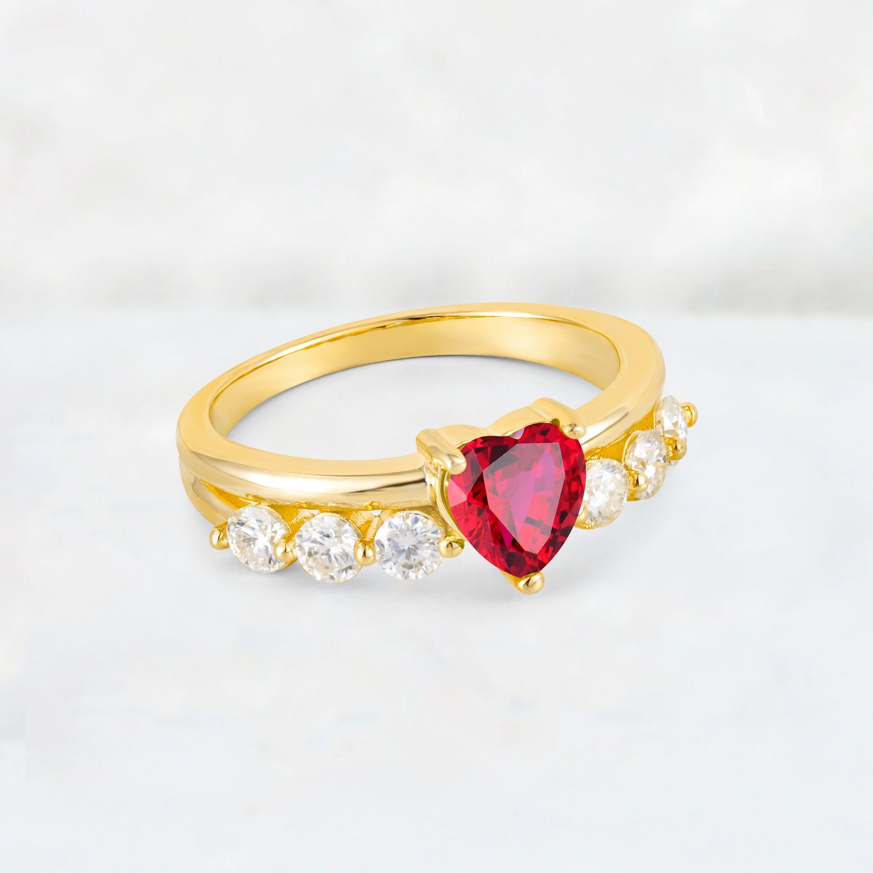 Heart Cut Ruby Graduated Seven-Stone Engagement Ring - Additional view