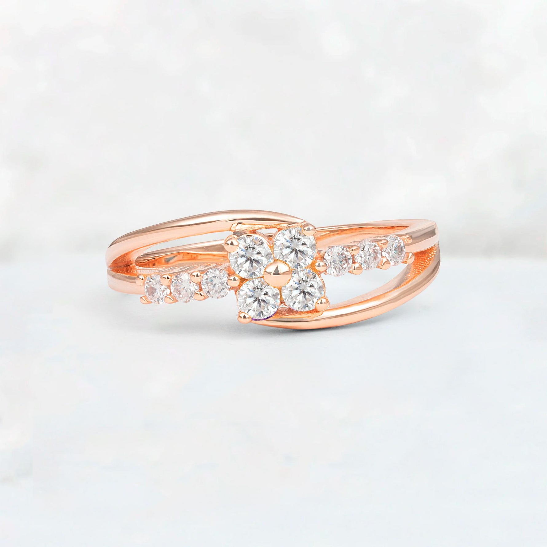 Moissanite Floral Cluster Round Cut Engagement Ring with Accent Stones - Additional view