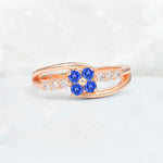 Sapphire Floral Cluster Round Cut Engagement Ring with Accent Stones - Additional view