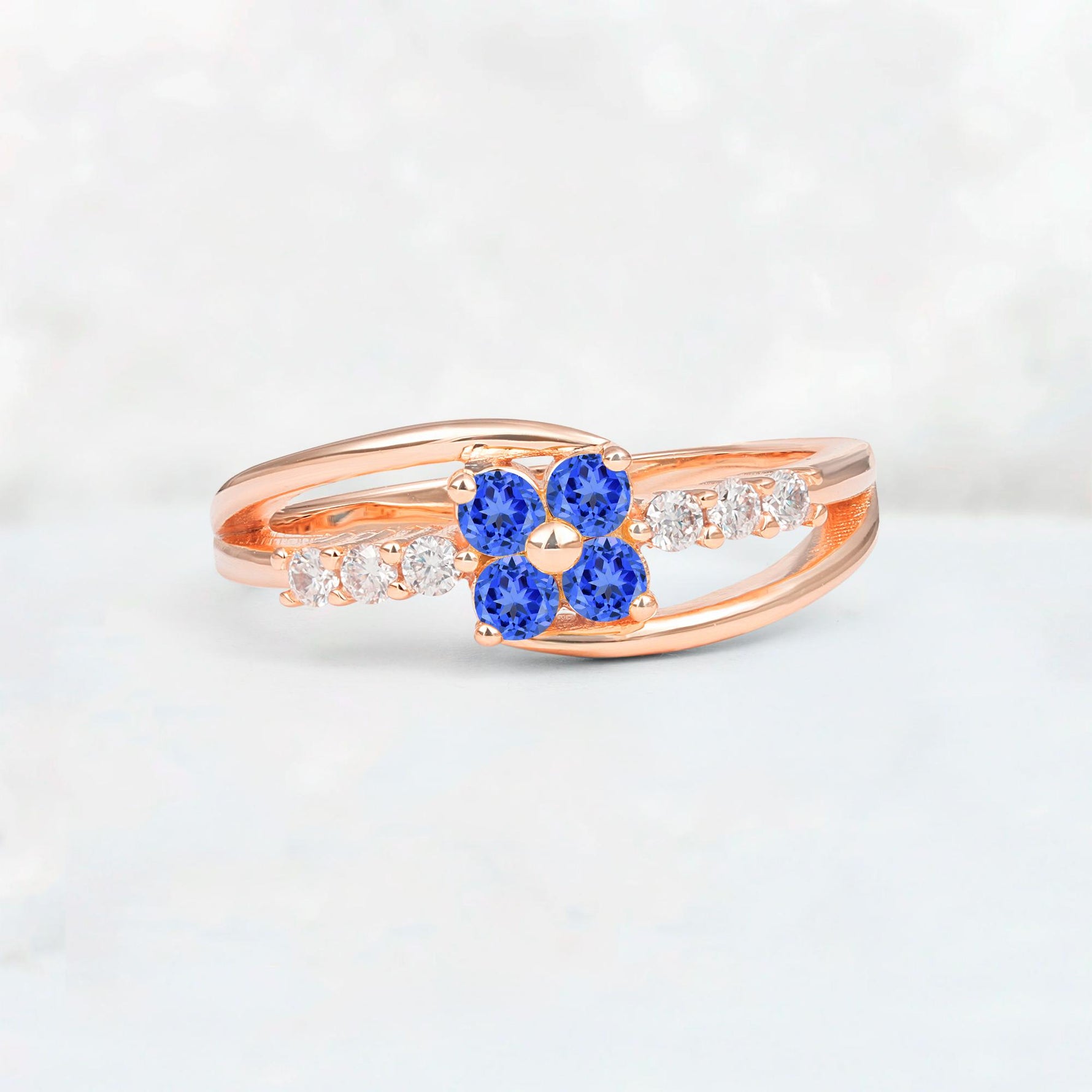 Sapphire Floral Cluster Round Cut Engagement Ring with Accent Stones - Additional view