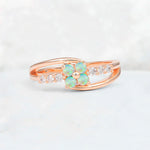 Fire Opal Floral Cluster Round Cut Engagement Ring with Accent Stones - Additional view