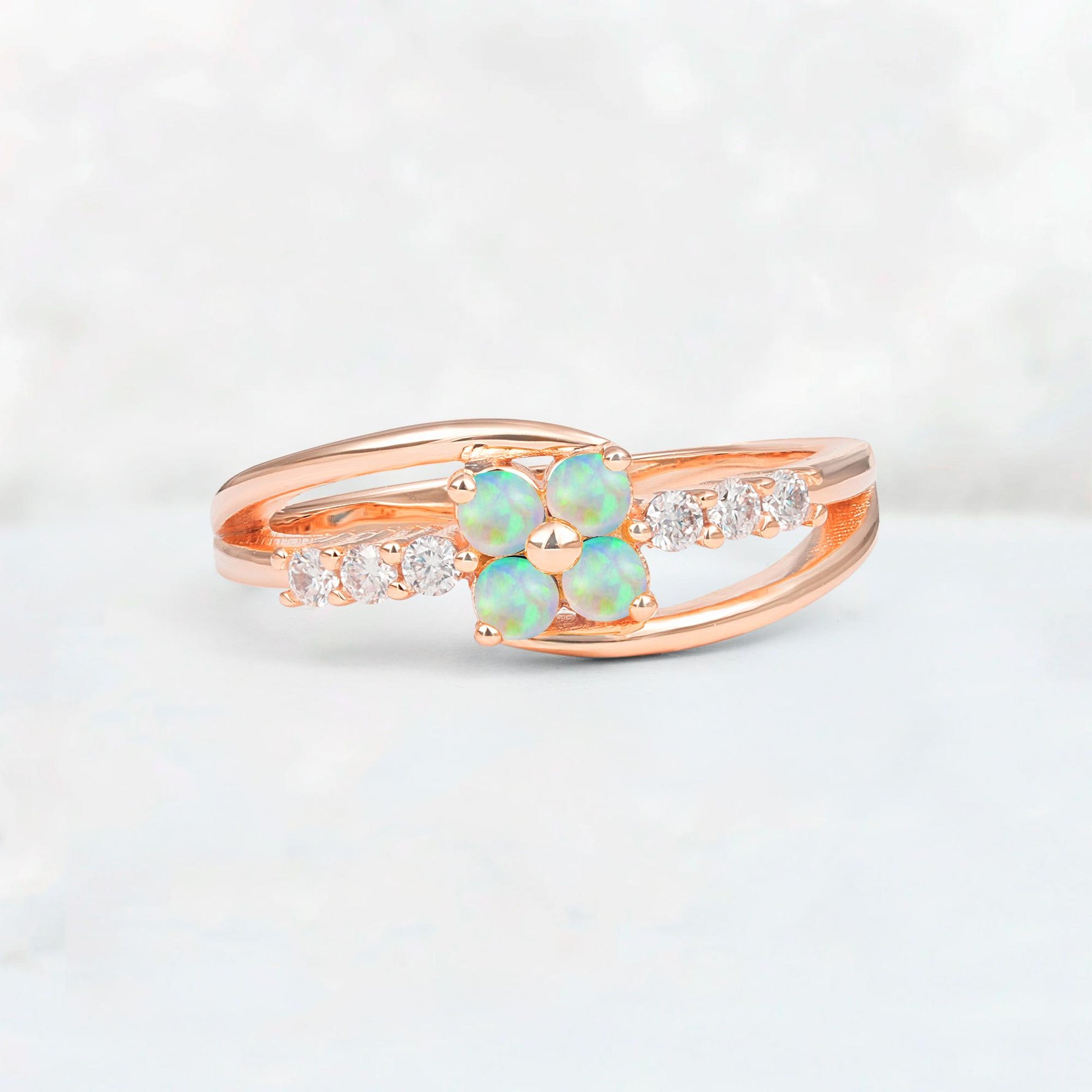 Fire Opal Floral Cluster Round Cut Engagement Ring with Accent Stones - Additional view
