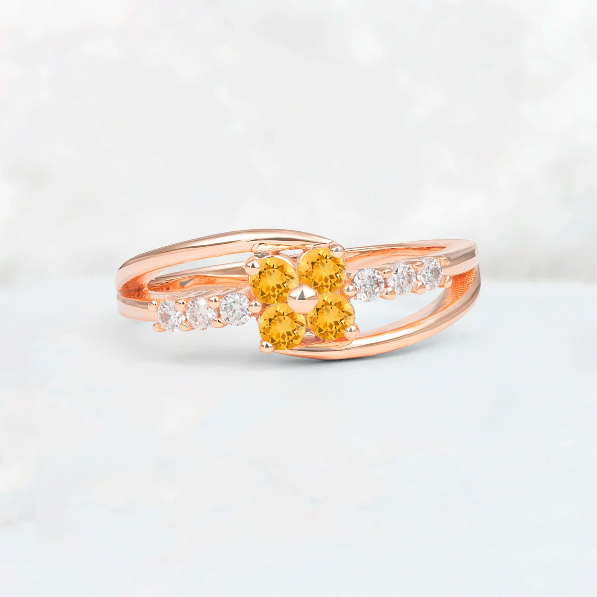 Citrine Floral Cluster Round Cut Engagement Ring with Accent Stones - Additional view