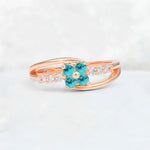 Turquoise Floral Cluster Round Cut Engagement Ring with Accent Stones - Additional view