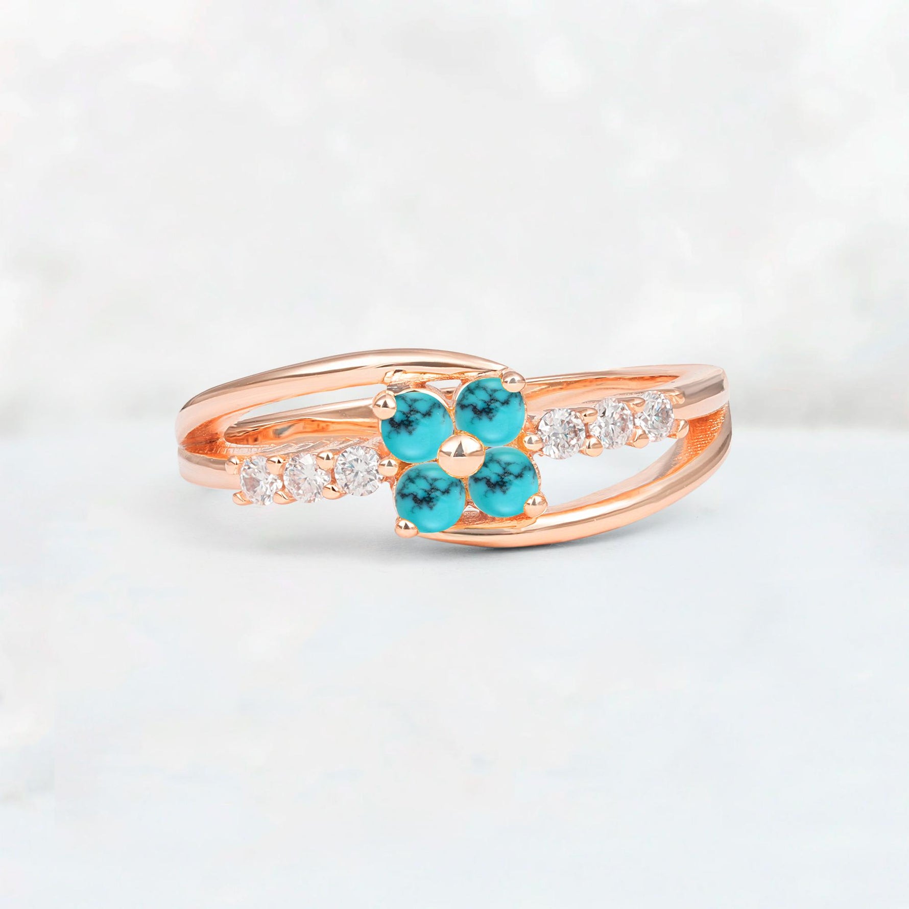 Turquoise Floral Cluster Round Cut Engagement Ring with Accent Stones - Additional view