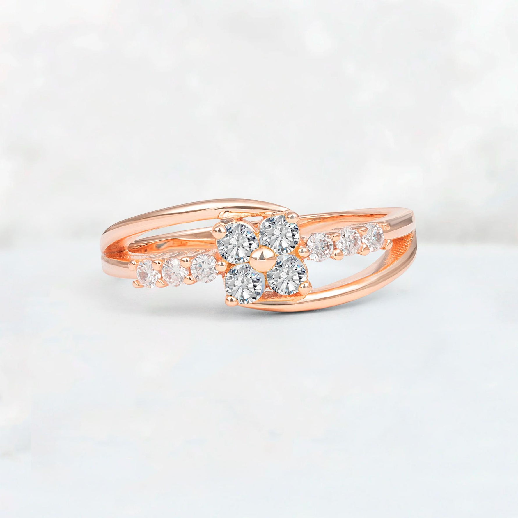 Lab Diamond Floral Cluster Round Cut Engagement Ring with Accent Stones - Additional view