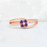 Amethyst Floral Cluster Round Cut Engagement Ring with Accent Stones - Additional view