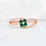 Emerald Floral Cluster Round Cut Engagement Ring with Accent Stones - Additional view