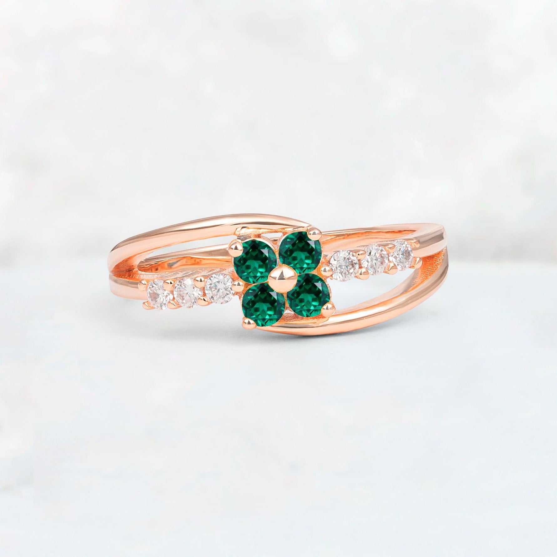 Emerald Floral Cluster Round Cut Engagement Ring with Accent Stones - Additional view