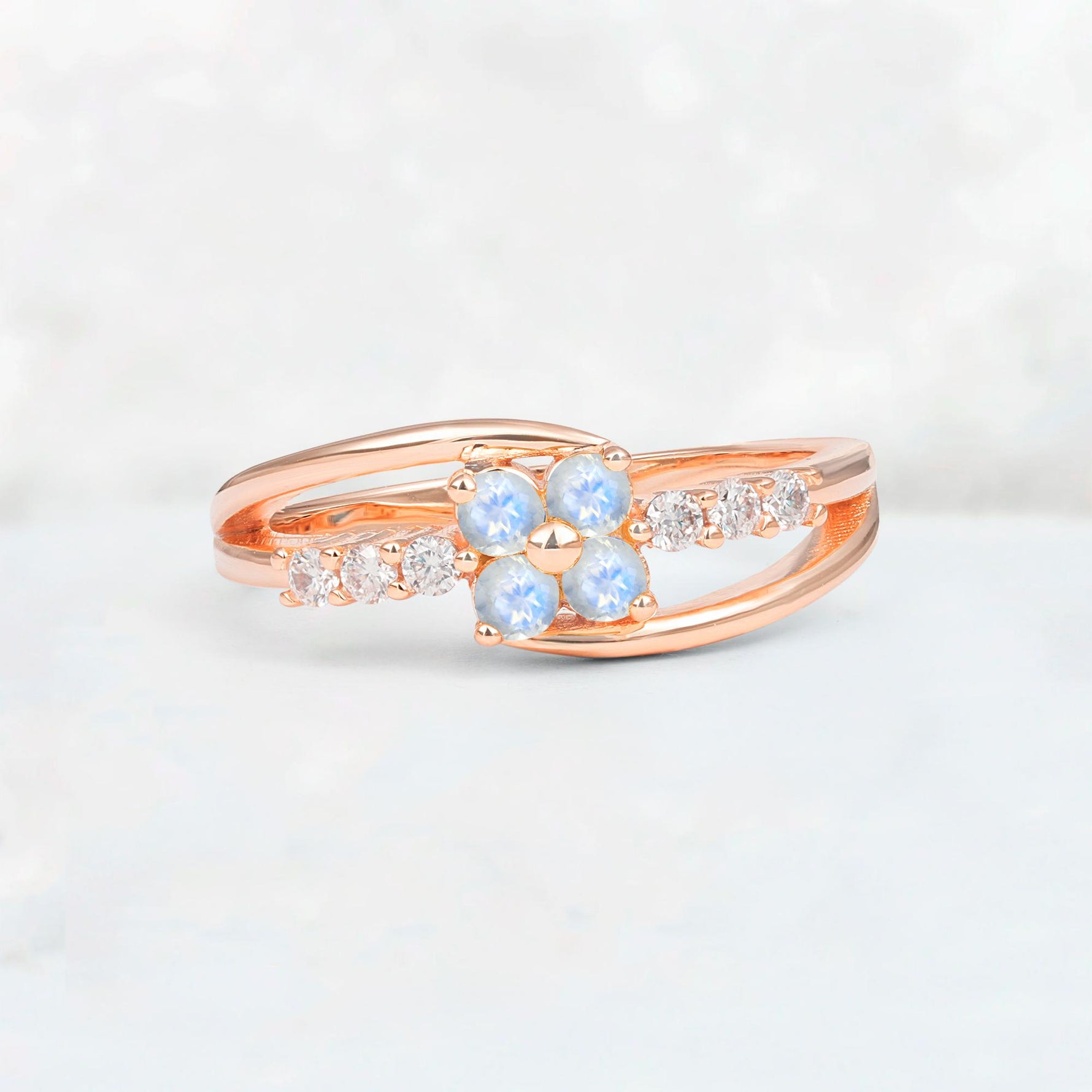 Moonstone Floral Cluster Round Cut Engagement Ring with Accent Stones - Additional view