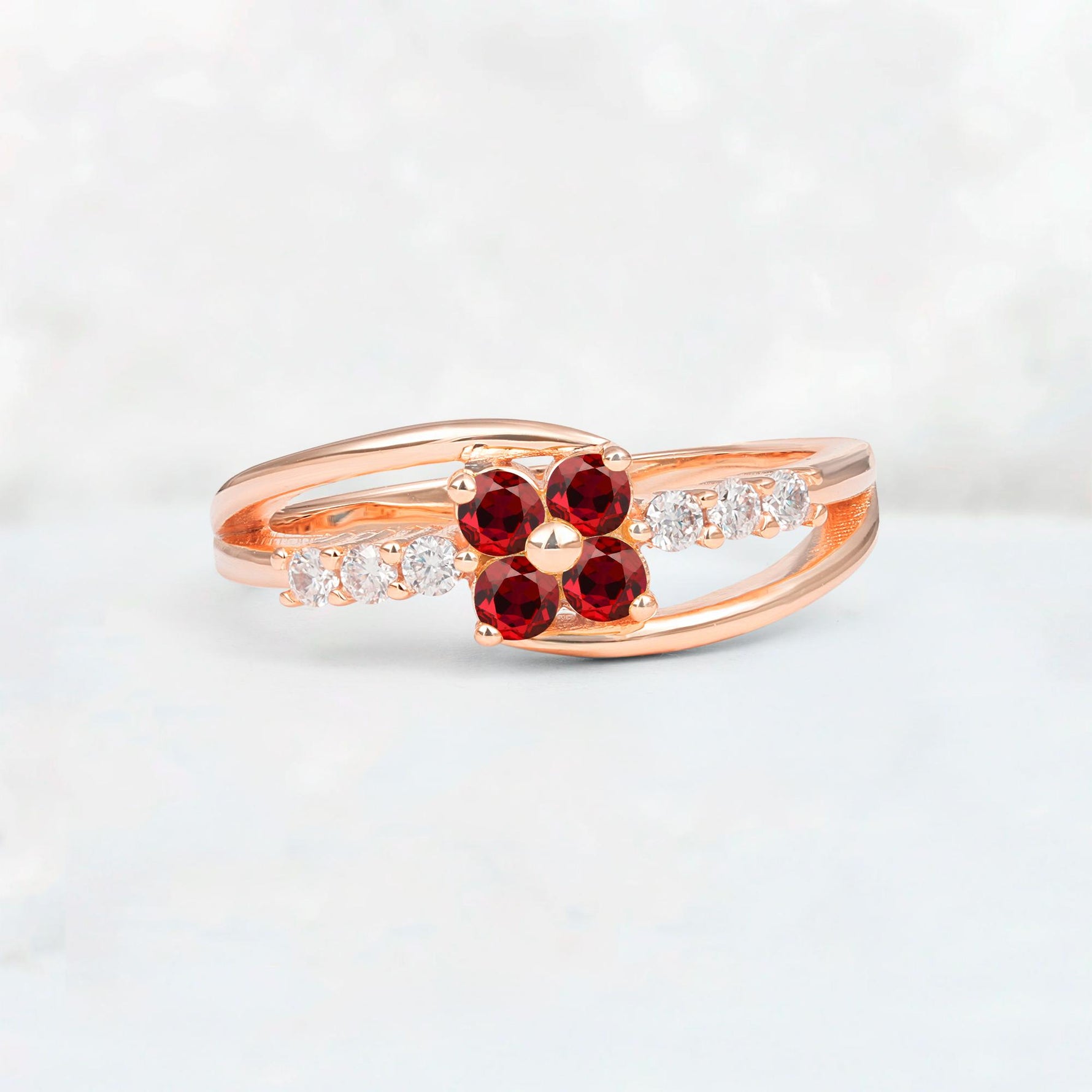 Ruby Floral Cluster Round Cut Engagement Ring with Accent Stones - Additional view