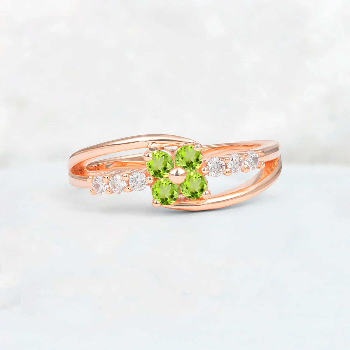 Peridot Floral Cluster Round Cut Engagement Ring with Accent Stones - Additional view