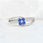 Sapphire Floral Cluster Round Cut Engagement Ring with Accent Stones - Additional view