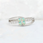 Fire Opal Floral Cluster Round Cut Engagement Ring with Accent Stones - Additional view