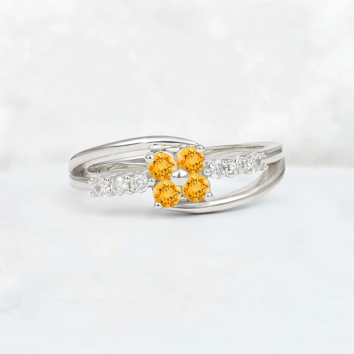Citrine Floral Cluster Round Cut Engagement Ring with Accent Stones - Additional view
