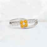 Citrine Floral Cluster Round Cut Engagement Ring with Accent Stones - Additional view
