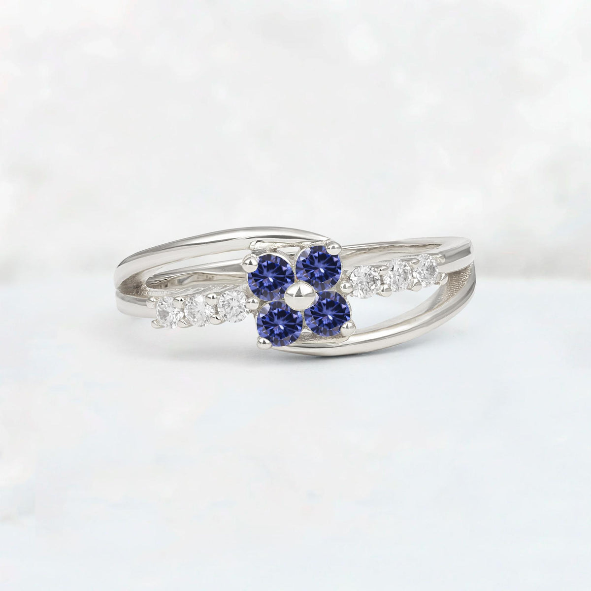 Tanzanite Floral Cluster Round Cut Engagement Ring with Accent Stones - Additional view