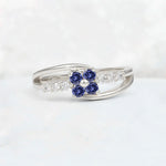 Tanzanite Floral Cluster Round Cut Engagement Ring with Accent Stones - Additional view
